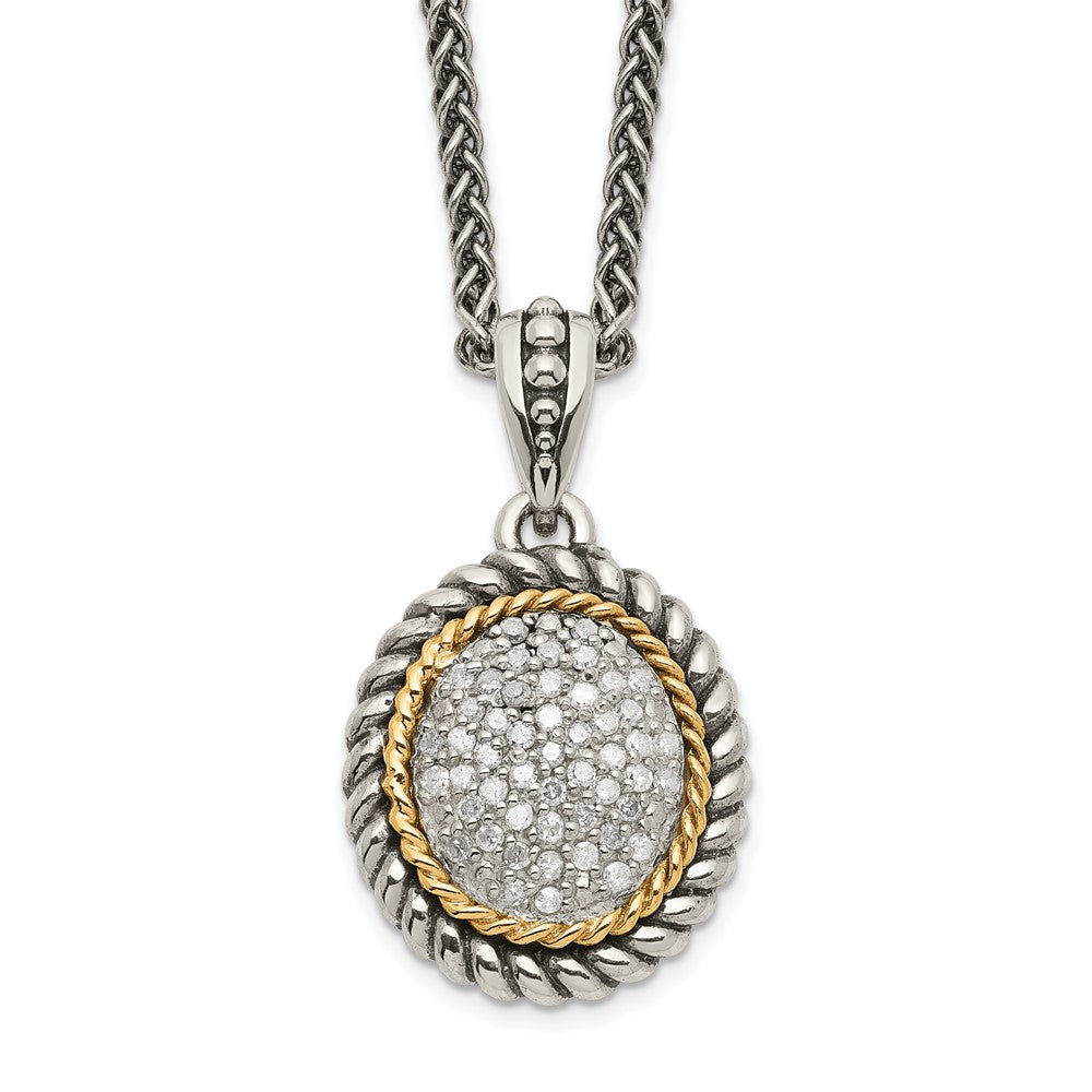 Shey Couture Sterling Silver with 14K Accent 18 Inch Antiqued Diamond Necklace, 0.25 ct, 18 x 15 mm