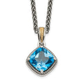 Shey Couture Sterling Silver with 14K Accent 18 Inch Antiqued Cushion Blue Topaz Necklace, 2.7 ct, 18 mm