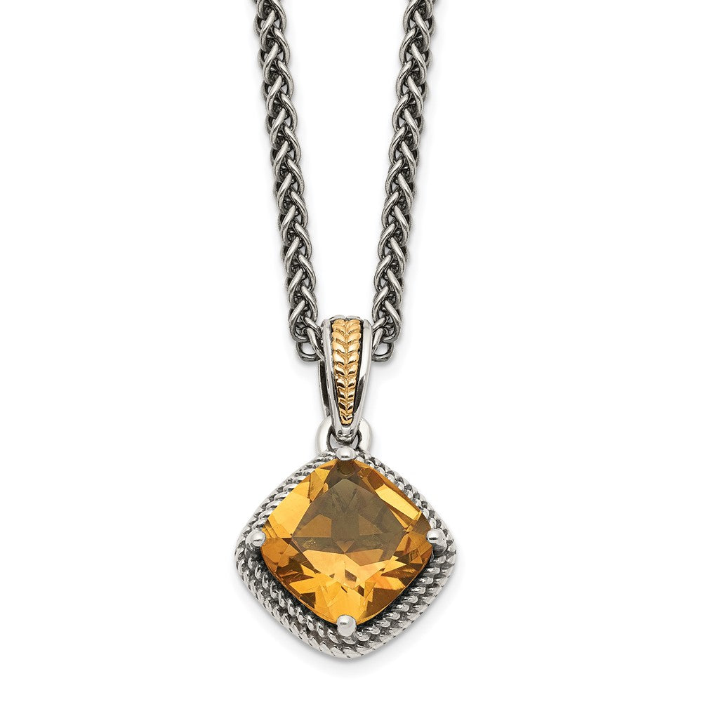 Shey Couture Sterling Silver with 14K Accent 18 Inch Antiqued Cushion Citrine Necklace, 2.2 ct, 18 x 11 mm