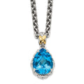 Shey Couture Sterling Silver Rhodium-plated with 14K Accent 18 Inch Antiqued Pear Shaped Blue Topaz Necklace, 6.75 ct, 18 x 13 mm