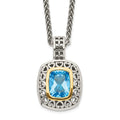 Shey Couture Sterling Silver with 14K Accent 18 Inch Antiqued Cushion Bezel Light Swiss Blue Topaz Necklace, 2.7 ct, 18 mm