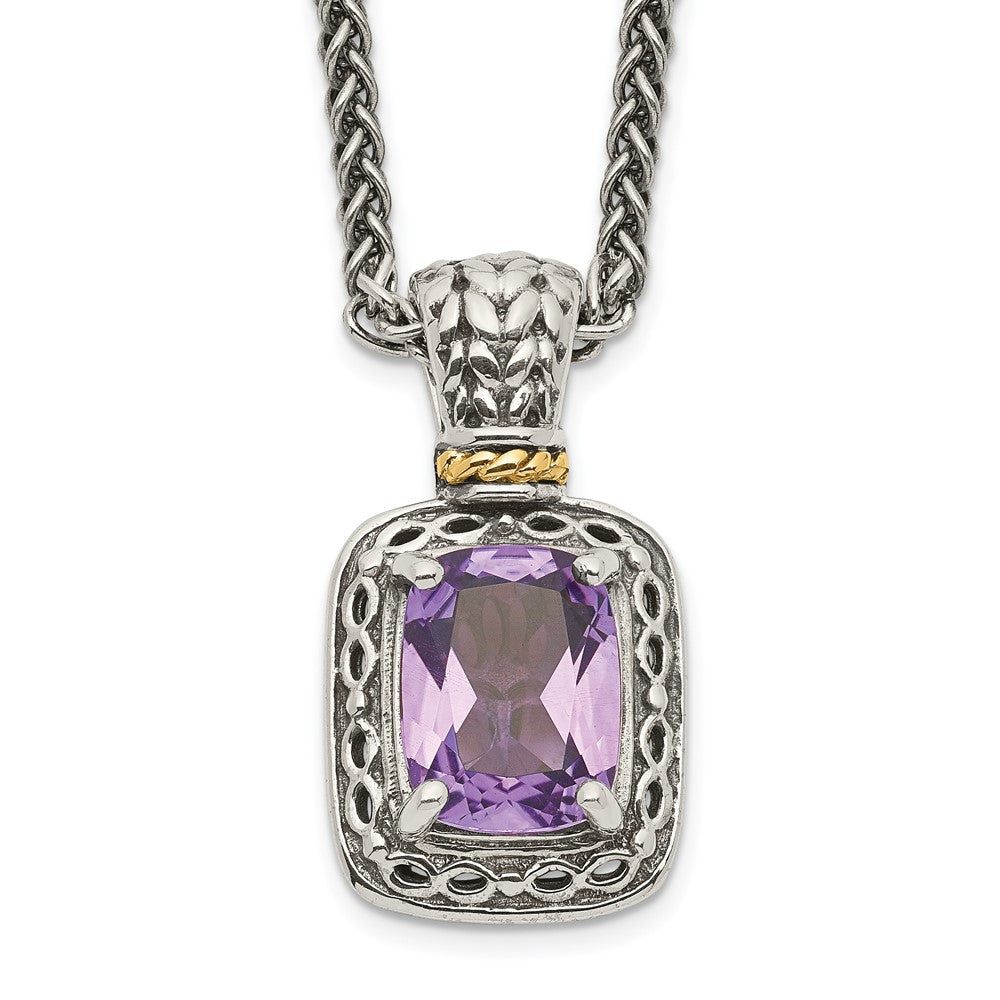 Shey Couture Sterling Silver with 14K Accent 18 inch Antiqued Cushion Amethyst Necklace, 2.25 ct, 18 x 11 mm