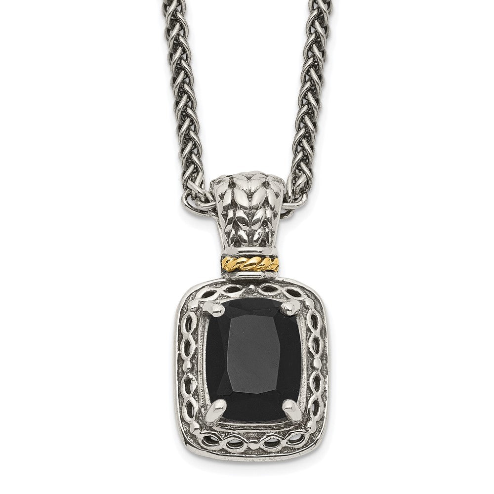 Shey Couture Sterling Silver with 14K Accent 18 inch Antiqued Black Onyx Necklace, 18 x 11 mm