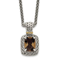 Shey Couture Sterling Silver with 14K Accent 18 Inch Antiqued Cushion Checkerboard Smoky Quartz Necklace, 2.25 ct, 18 x 10 mm