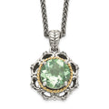 Shey Couture Sterling Silver with 14K Accent 18 Inch Antiqued Round Green Quartz and Diamond Necklace, 3.01 ct, 18 x 18 mm