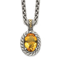 Shey Couture Sterling Silver with 14K Accent 18 Inch Antiqued Oval Citrine Necklace, 4.68 ct, 18 x 15 mm