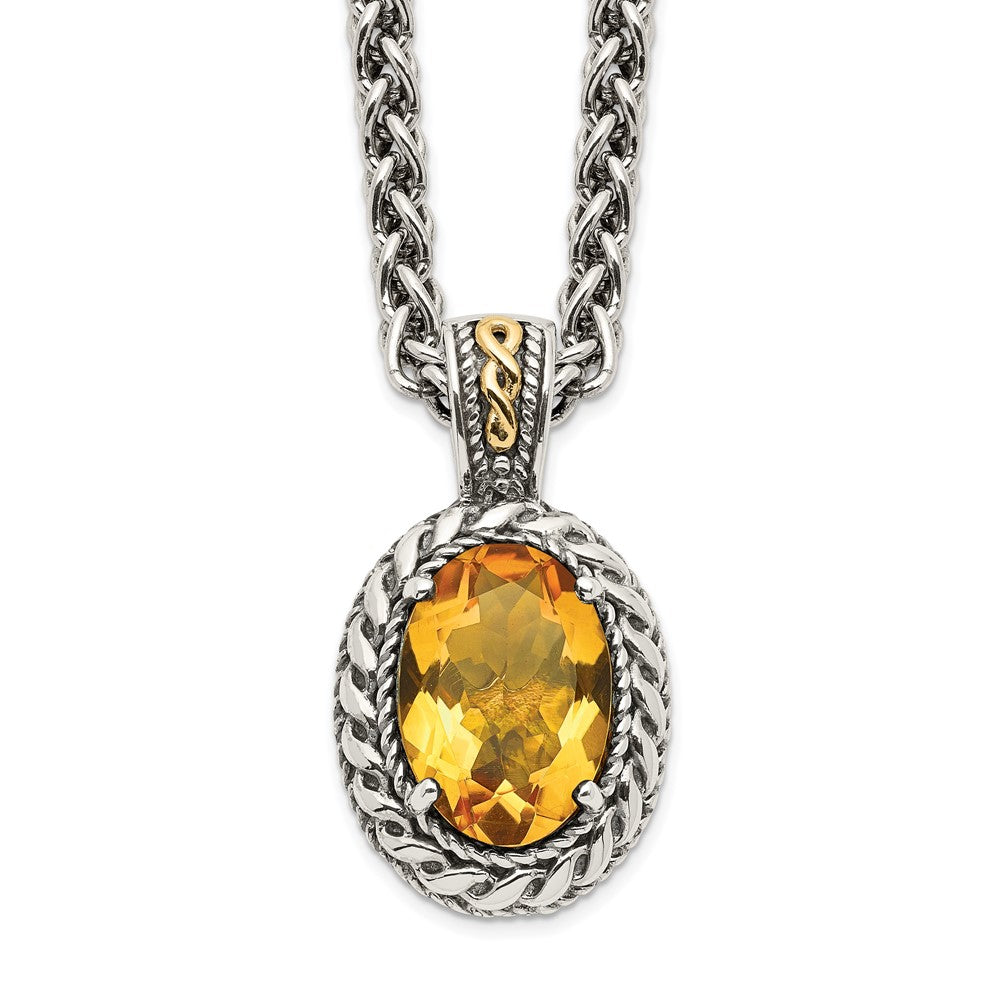 Shey Couture Sterling Silver with 14K Accent 18 Inch Antiqued Oval Citrine Necklace, 4.68 ct, 18 x 15 mm
