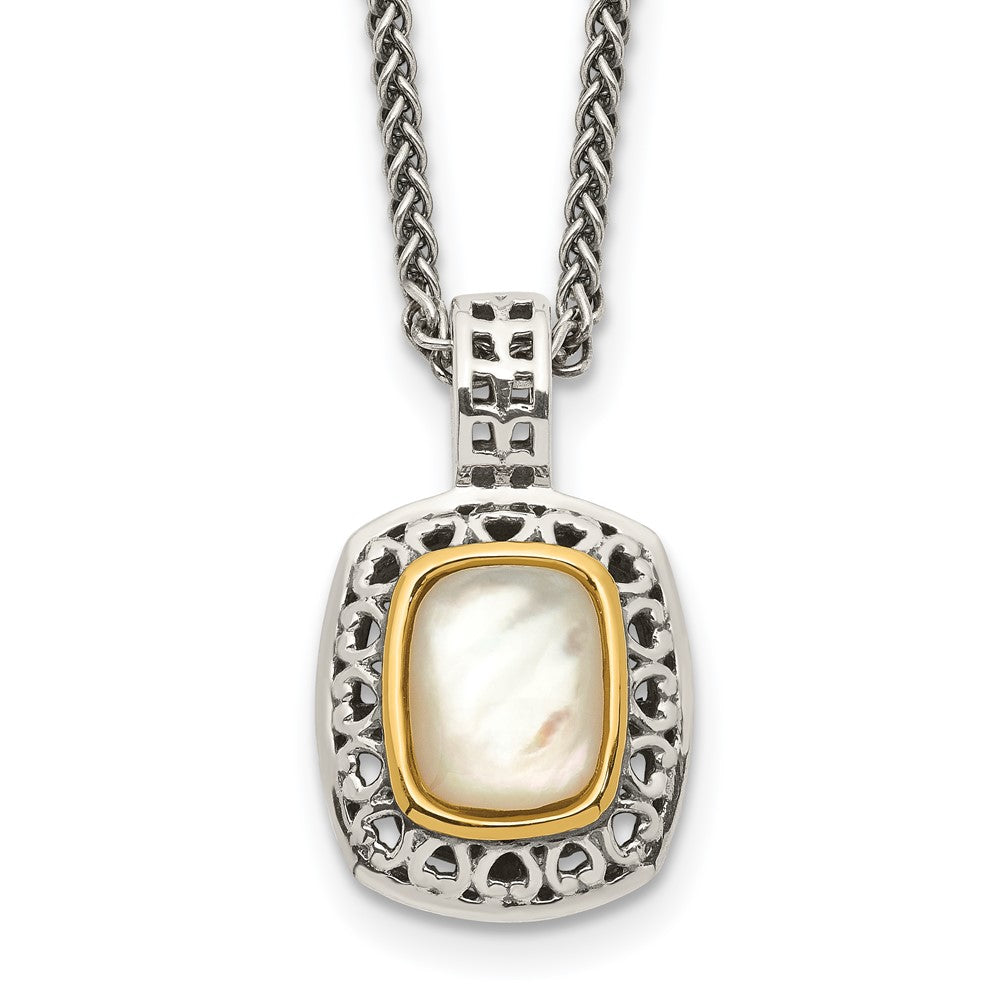 Shey Couture Sterling Silver with 14K Accent 18 Inch Antiqued Mother Of Pearl Necklace, 18 x 14 mm