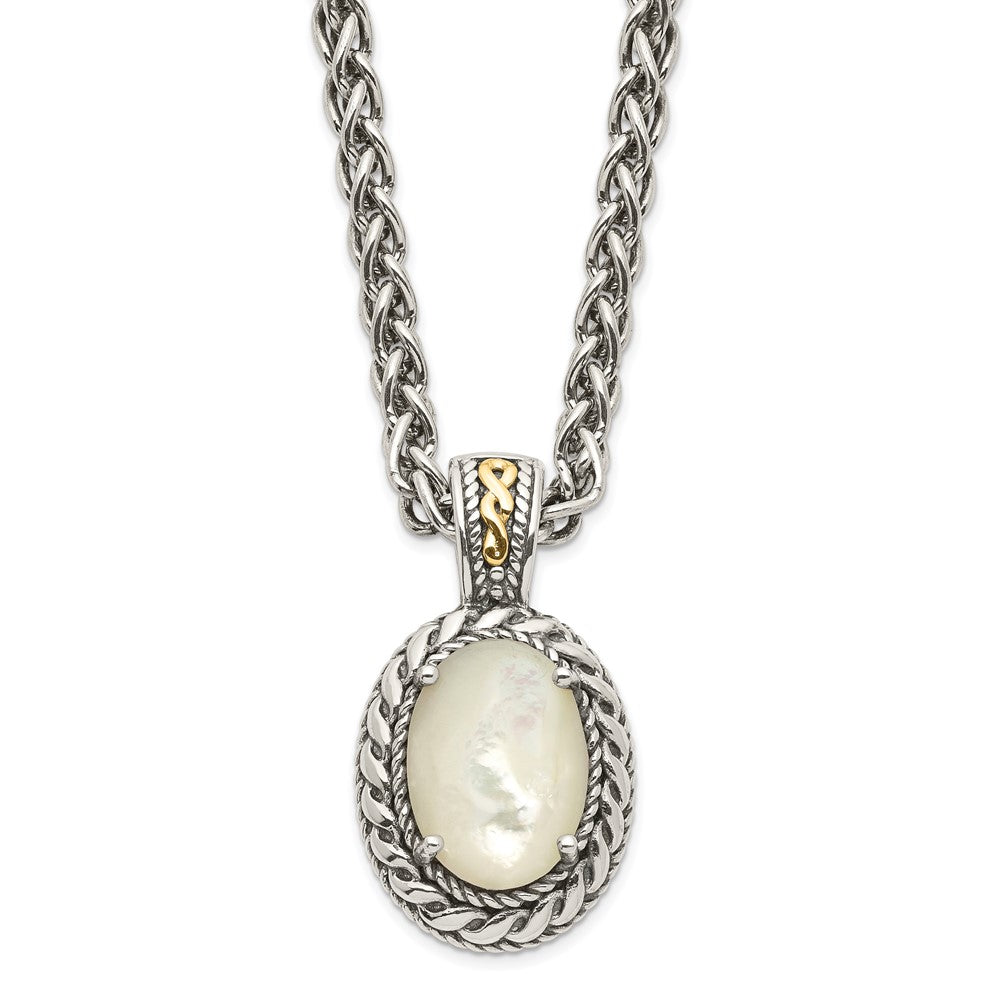 Shey Couture Sterling Silver with 14K Accent 18 Inch Antiqued Mother Of Pearl Necklace, 18 x 16 mm