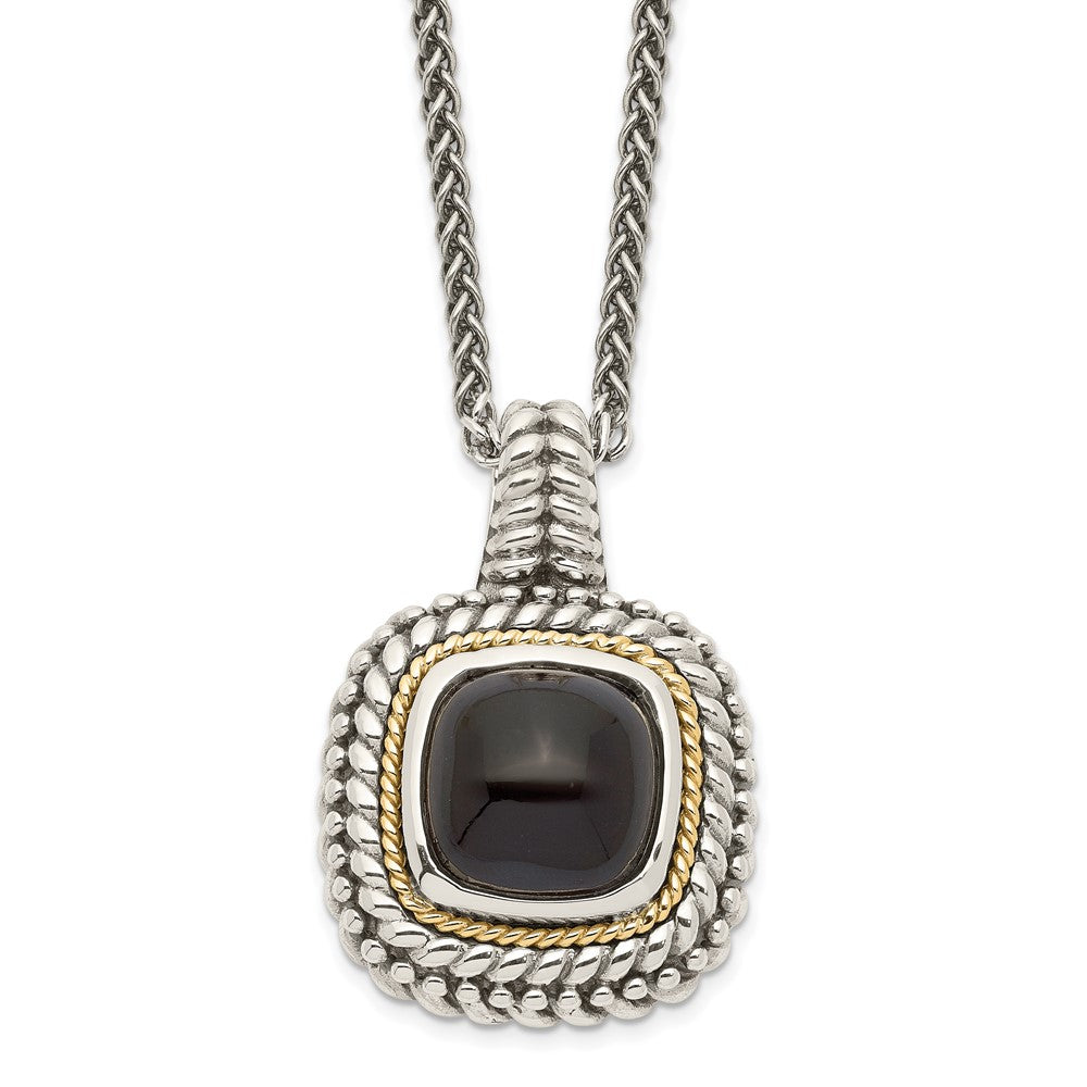Shey Couture Sterling Silver with 14K Accent 18 Inch Antiqued Cabochon Black Onyx Necklace, 18 x 20 mm