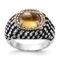 Sterling Silver w/14k Accent Polished & Antiqued Citrine Ring, 3.45 ct, Size 7