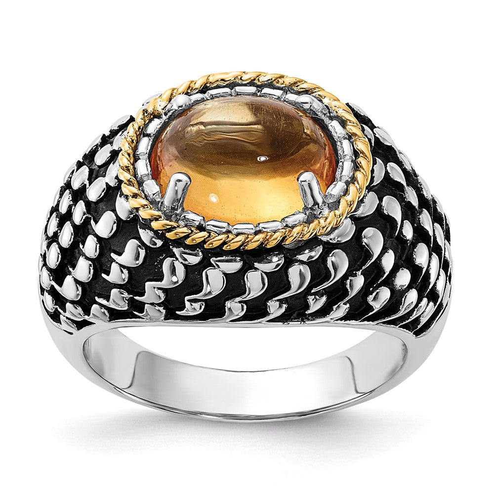 Sterling Silver w/14k Accent Polished & Antiqued Citrine Ring, 3.45 ct, Size 7