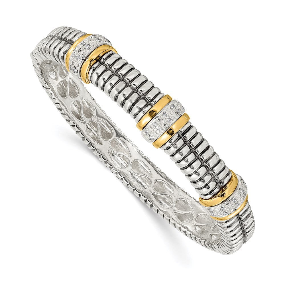 Shey Couture Sterling Silver with 14K Accent Antiqued 1/4ct. Diamond Hinged Bangle Bracelet, 0.18 ct, 11 mm