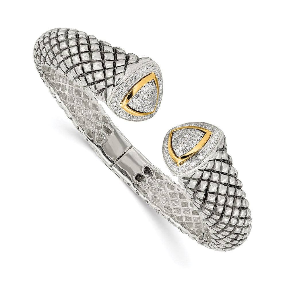 Shey Couture Sterling Silver with 14K Accent Antiqued 1/2 carat Diamond Hinged Cuff Bracelet, 0.55 ct, 14 mm