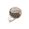Sterling Silver & Rose Gold-plated Blk Rhodium White Topaz Onyx Ring, 0.99 ct, Size 8