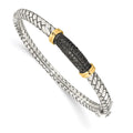 Shey Couture Sterling Silver with 14K Accent Antiqued Black Diamond Hinged Bangle Bracelet, 0.2 ct, 6.5 mm