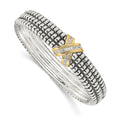 Shey Couture Sterling Silver with 14K Accent Antiqued Diamond Hinged Bangle Bracelet, 0.08 ct, 14 mm