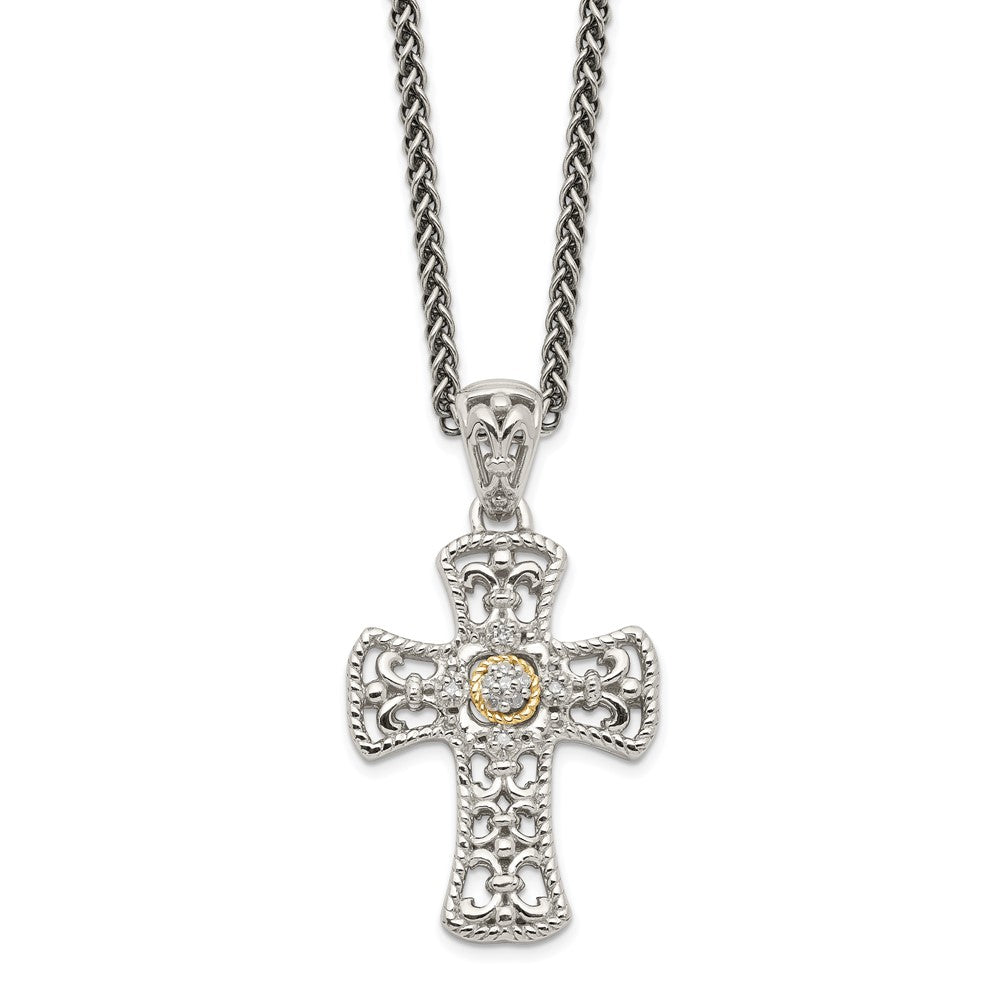 Shey Couture Sterling Silver with 14K Accent 18 Inch Diamond Cross Necklace, 0.05 ct, 18 x 18.5 mm