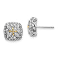 Shey Couture Sterling Silver Rhodium-plated with 14K Accent Diamond Vintage Post Earrings, 0.05 ct, 12 x 12 mm