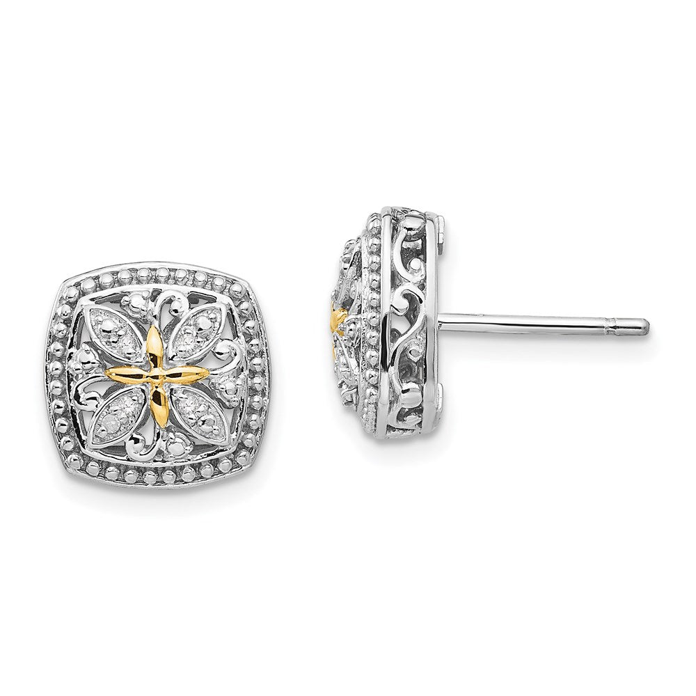 Shey Couture Sterling Silver Rhodium-plated with 14K Accent Diamond Vintage Post Earrings, 0.05 ct, 12 x 12 mm