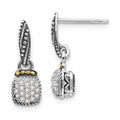 Shey Couture Sterling Silver with 14K Accent Antiqued Diamond Dangle Post Earrings, 0.19 ct, 18 x 7 mm