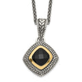 Shey Couture Sterling Silver with 14K Accent 18 Inch Antiqued Checkerboard-cut Black Onyx Necklace, 18 x 19 mm