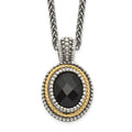 Shey Couture Sterling Silver with 14K Accent 18 Inch Antiqued Checkerboard-cut Black Onyx Necklace, 18 x 14 mm