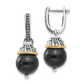 Shey Couture Sterling Silver with 14K Accent Antiqued Black Onyx Hinged Hoop Dangle Earrings, 29 x 11 mm