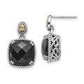 Shey Couture Sterling Silver with 14K Accent Antiqued Checkerboard-cut Black Onyx Dangle Post Earrings, 21 x 14 mm