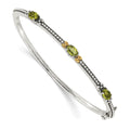 Shey Couture Sterling Silver with 14K Accent Antiqued Oval Peridot Hinged Bangle, 1.5 ct, 3 mm