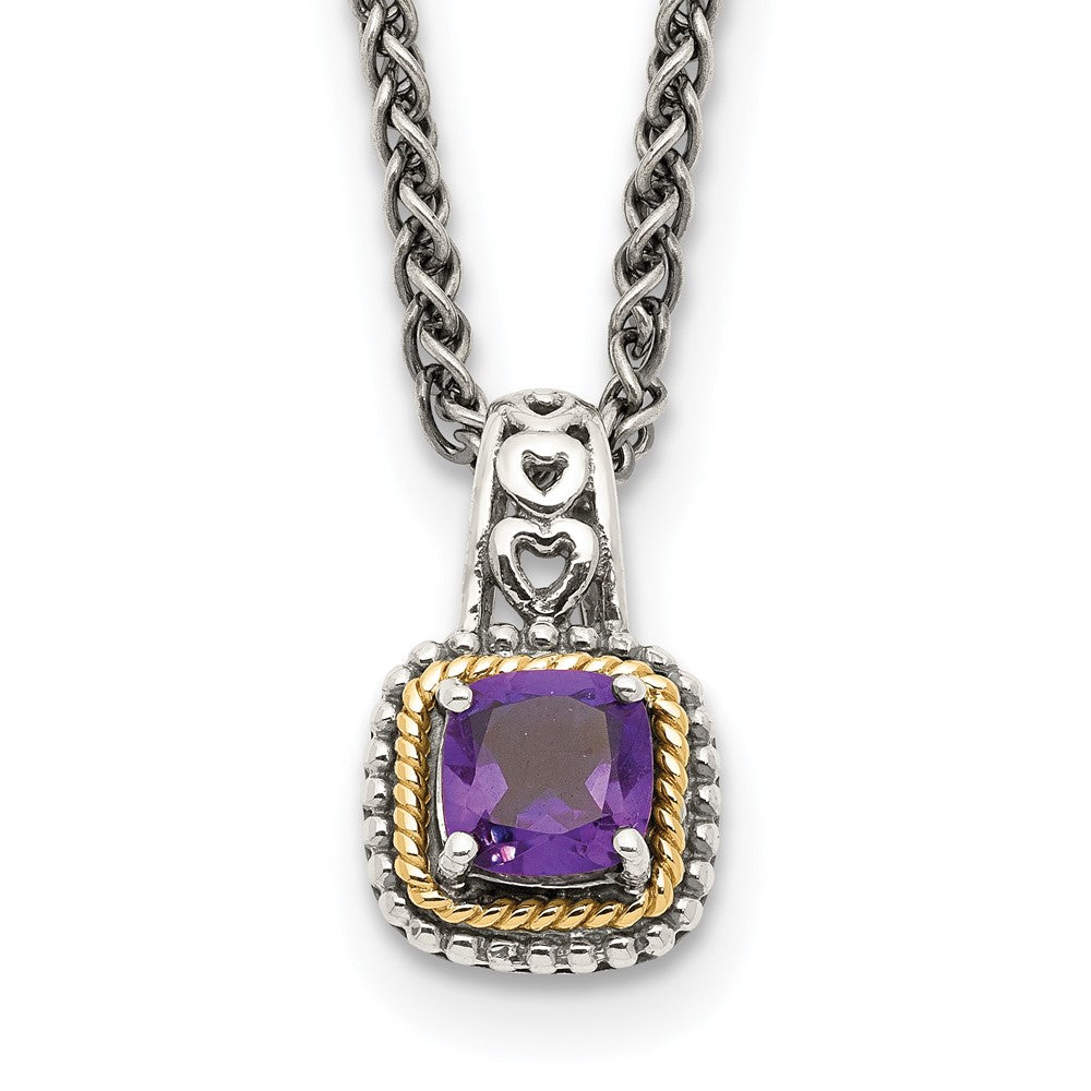 Shey Couture Sterling Silver with 14K Accent 18 Inch Antiqued Cushion Amethyst Necklace, 0.54 ct, 18 x 12 mm
