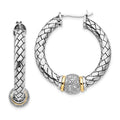 Shey Couture Sterling Silver with 14K Accent Antiqued Diamond Hoop Earrings, 0.01 ct, 26 x 30 mm