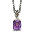 Shey Couture Sterling Silver with 14K Accent 18 Inch Antiqued Diamond and Checkerboard-cut Cushion Amethyst Necklace, 2.545 ct, 18 x 9 mm