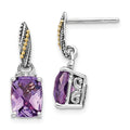 Shey Couture Sterling Silver with 14K Accent Antiqued Diamond and Cushion Amethyst Dangle Post Earrings, 2.73 ct, 21 x 7 mm