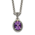 Shey Couture Sterling Silver with 14K Accent 18 Inch Antiqued Amethyst Oval Necklace, 1.2 ct, 18 x 10 mm