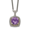 Shey Couture Sterling Silver with 14K Accent 18 Inch Antiqued Cushion Amethyst Necklace, 18 x 16 mm