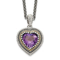 Shey Couture Sterling Silver with 14K Accent 18 inch Antiqued Amethyst Heart Necklace, 2.2 ct, 18 x 17 mm