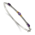 Shey Couture Sterling Silver with 14K Accent Antiqued Oval Amethyst Hinged Bangle, 1.35 ct, 7.25 x 7 mm