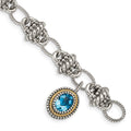 Shey Couture Sterling Silver with 14K Accent 7.5 Inch Antiqued Oval Light Swiss Blue Topaz Bracelet, 1.6 ct, 7.5 x 10 mm