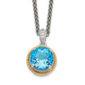 Shey Couture Sterling Silver with 14K Accent 18 Inch Antiqued Round Blue Topaz Necklace, 4.28 ct, 20 x 14 mm