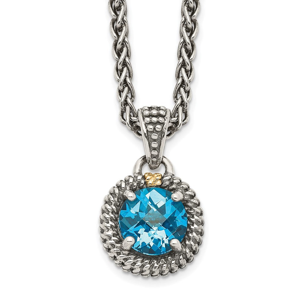 Shey Couture Sterling Silver with 14K Accent 18 Inch Antiqued Round Blue Topaz Necklace, 18 x 11 mm