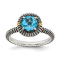 Shey Couture Sterling Silver with 14K Accent Antiqued Round Blue Topaz Ring, Size 7, 3 mm