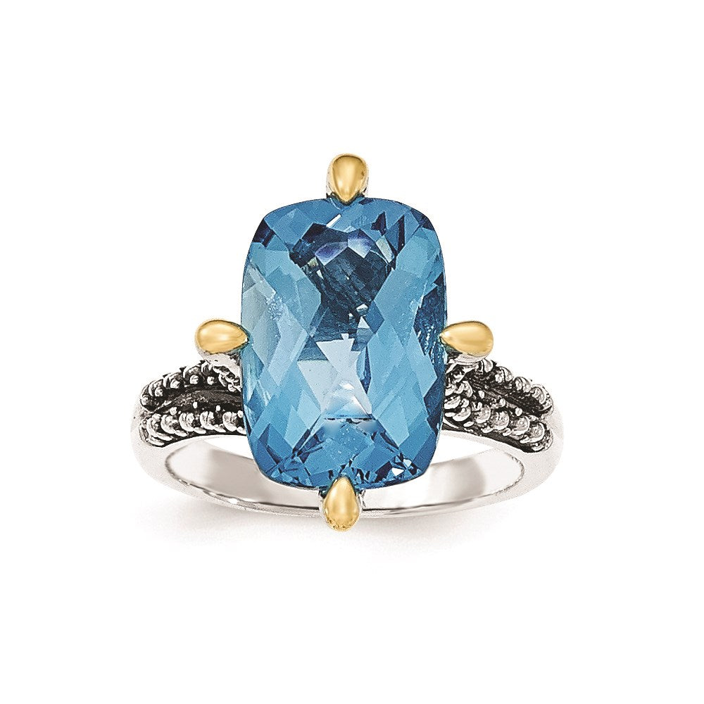 Sterling Silver w/14k Lt Swiss Blue Topaz Ring, 7 ct, Size 8