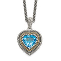 Shey Couture Sterling Silver with 14K Accent 18 Inch Antiqued Light Swiss Blue Topaz Heart Necklace, 3.2 ct, 18 x 15 mm