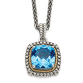 Shey Couture Sterling Silver with 14K Accent 18 Inch Antiqued Cushion Light Swiss Blue Topaz Necklace, 4.5 ct, 18 x 17 mm