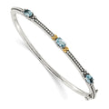 Shey Couture Sterling Silver with 14K Accent Antiqued Oval Sky Blue Topaz Bangle, 1.71 ct, 7.25 x 3 mm