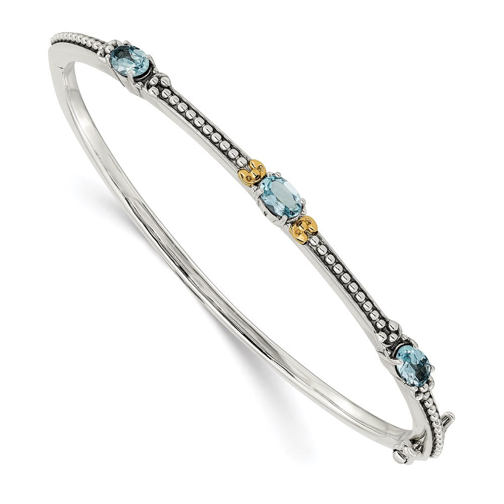 Shey Couture Sterling Silver with 14K Accent Antiqued Oval Sky Blue Topaz Bangle, 1.71 ct, 7.25 x 3 mm
