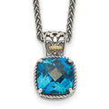 Shey Couture Sterling Silver with 14K Accent 18 Inch Antiqued Cushion London Blue Topaz Necklace, 4.5 ct, 18 mm