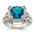 Shey Couture Sterling Silver with 14K Accent Antiqued London Blue Topaz and Diamond Ring, 4.6 ct, Size 7