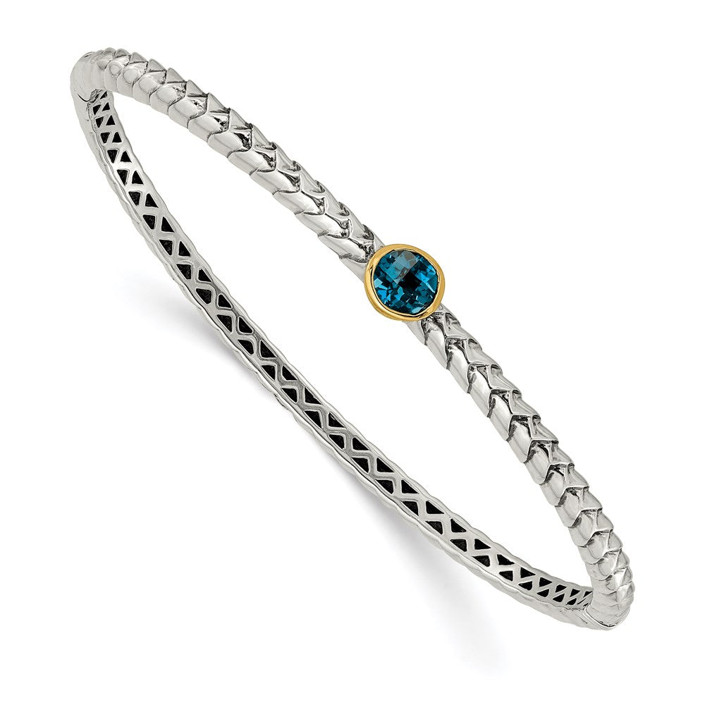 Shey Couture Sterling Silver with 14K Accent London Blue Topaz Hinged Bangle, 7.25 x 13 mm